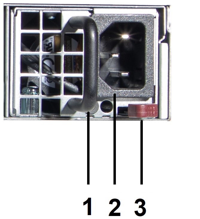 The power supply unit and the redundant unit are at the rear of the controller. From left to right: 1. AC power supply unit; 2.Handle. 3. Redundant power supply unit. The power supply unit and the redundant unit are at the rear of the controller. From left to right: 1. AC power supply unit; 2.Handle. 3. Redundant power supply unit.